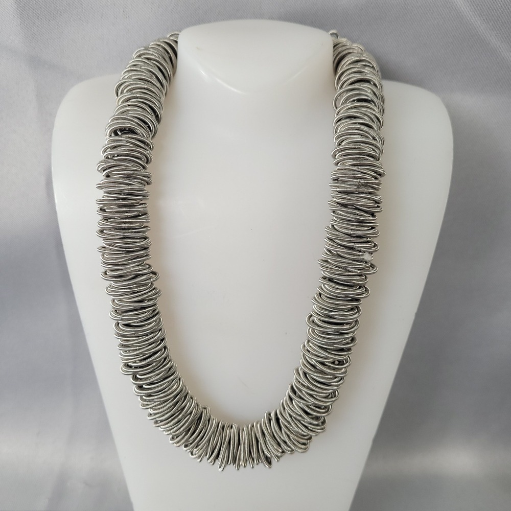 Sea Lily Coil Chain Necklace Womens Silver Piano Wire Magnetic Clasp Statement